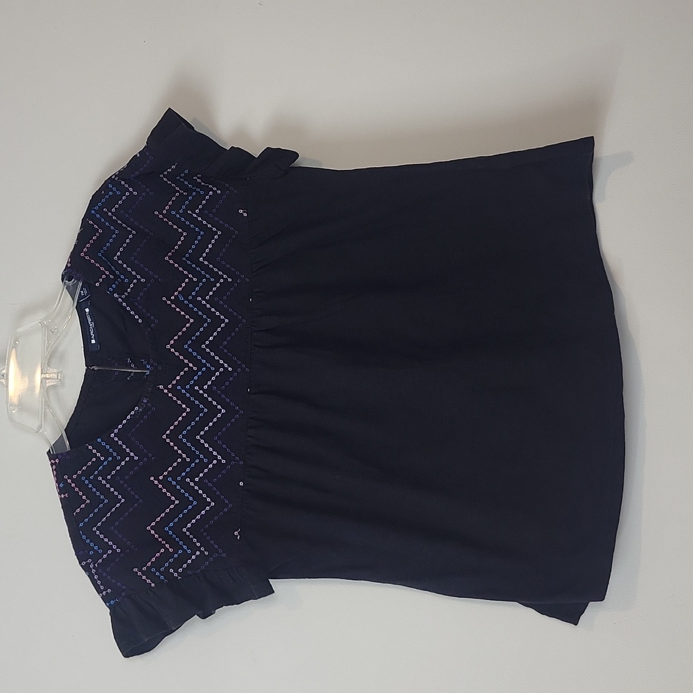ARCHITECT Black Pink Blue Purple Embroidered Ruffle Sleeve T Shirt